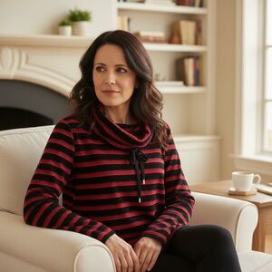 Jones New York Velour Striped Cowl Neck Size Large